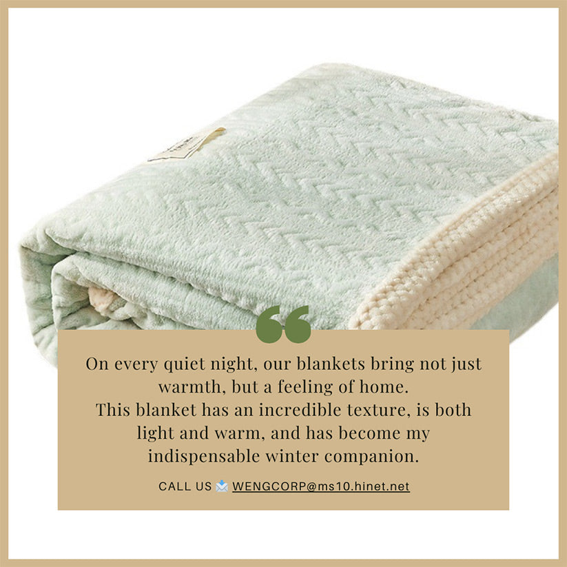 SilkenWarmth double-sided flannel blanket, light green geometric pattern with ivory Sherpa lining