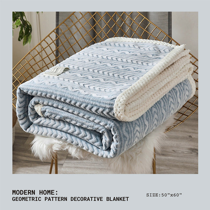SilkenWarmth double-sided flannel blanket, blue geometric pattern, folded
